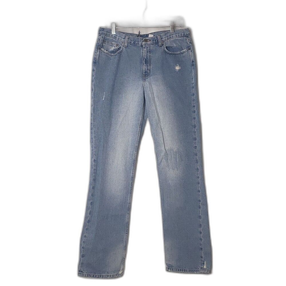LONDON JEAN Distressed Light Wash Straight Leg Denim Blue Jeans Womens Size 14